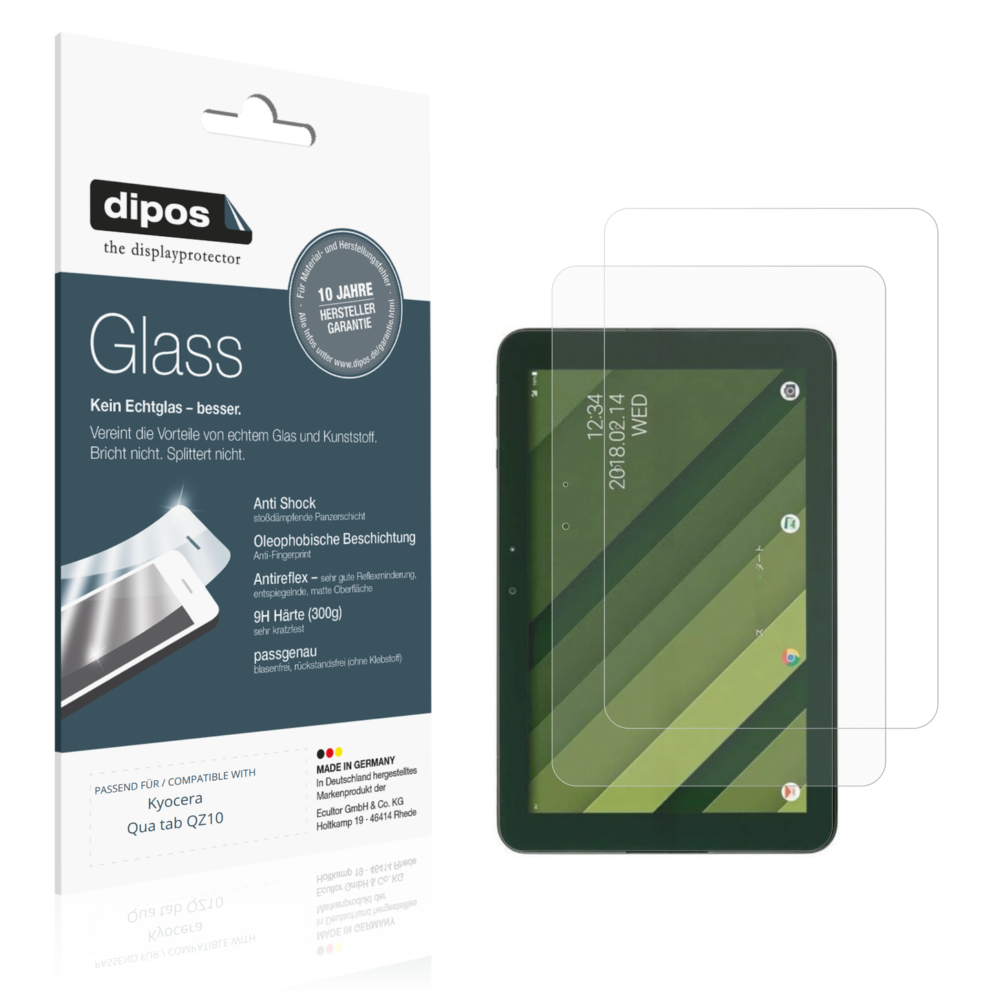 Matte Displayschutzfolie von dipos passend für Kyocera Qua tab QZ10, 9H kratzfest und blasenfrei montiert