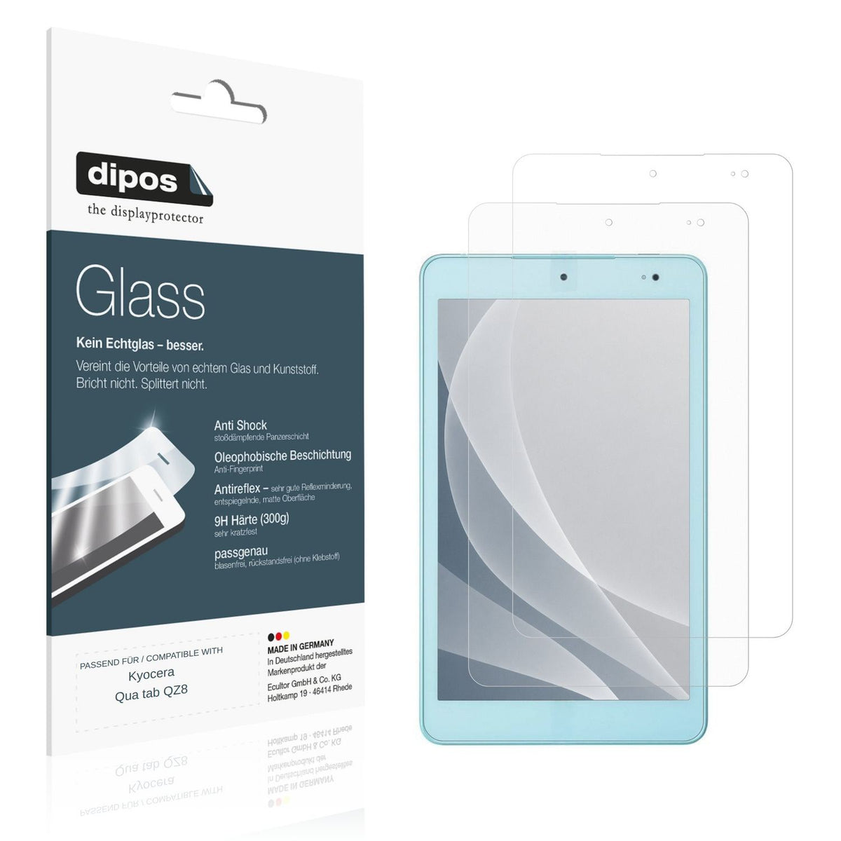 Matte Displayschutzfolie von dipos passend für Kyocera Qua tab QZ8, 9H kratzfest und blasenfrei montiert