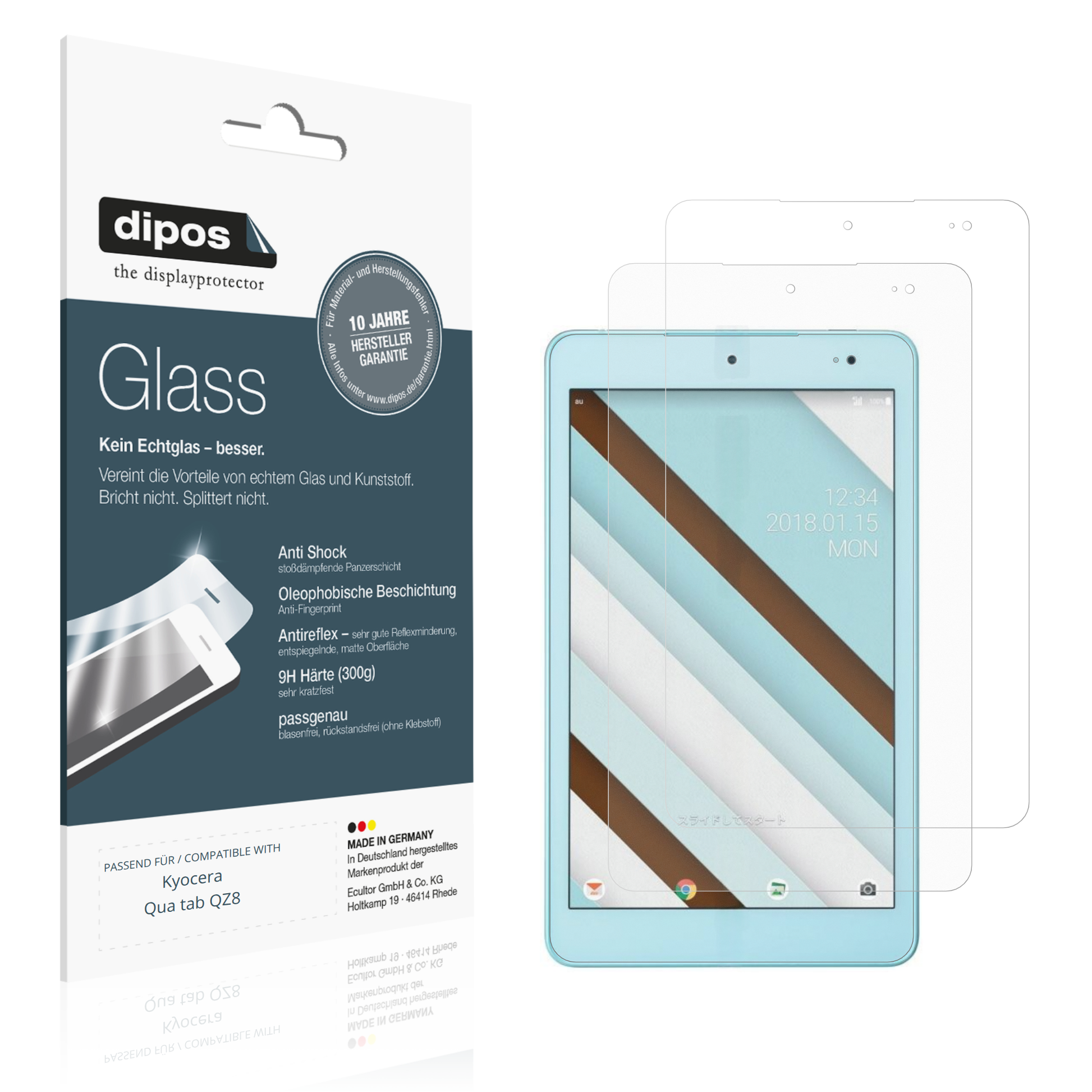 Matte Displayschutzfolie von dipos passend für Kyocera Qua tab QZ8, 9H kratzfest und blasenfrei montiert