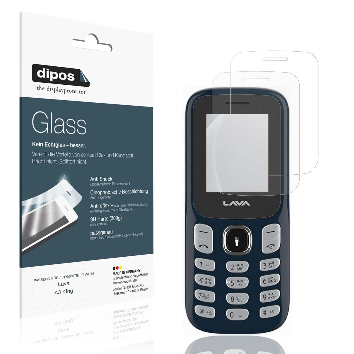 Matte Displayschutzfolie von dipos passend für Lava A3 King, 9H kratzfest und blasenfrei montiert