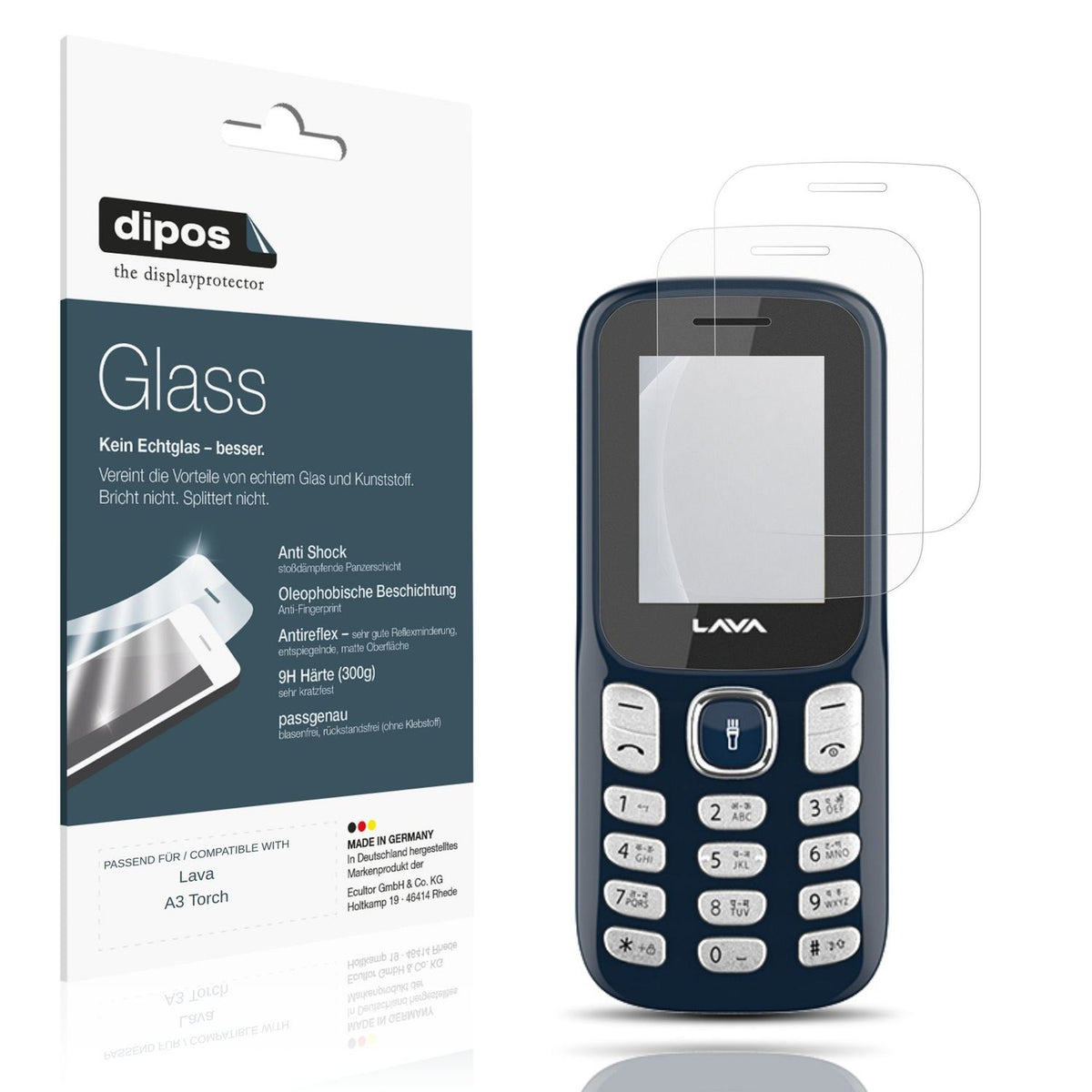 Matte Displayschutzfolie von dipos passend für Lava A3 Torch, 9H kratzfest und blasenfrei montiert