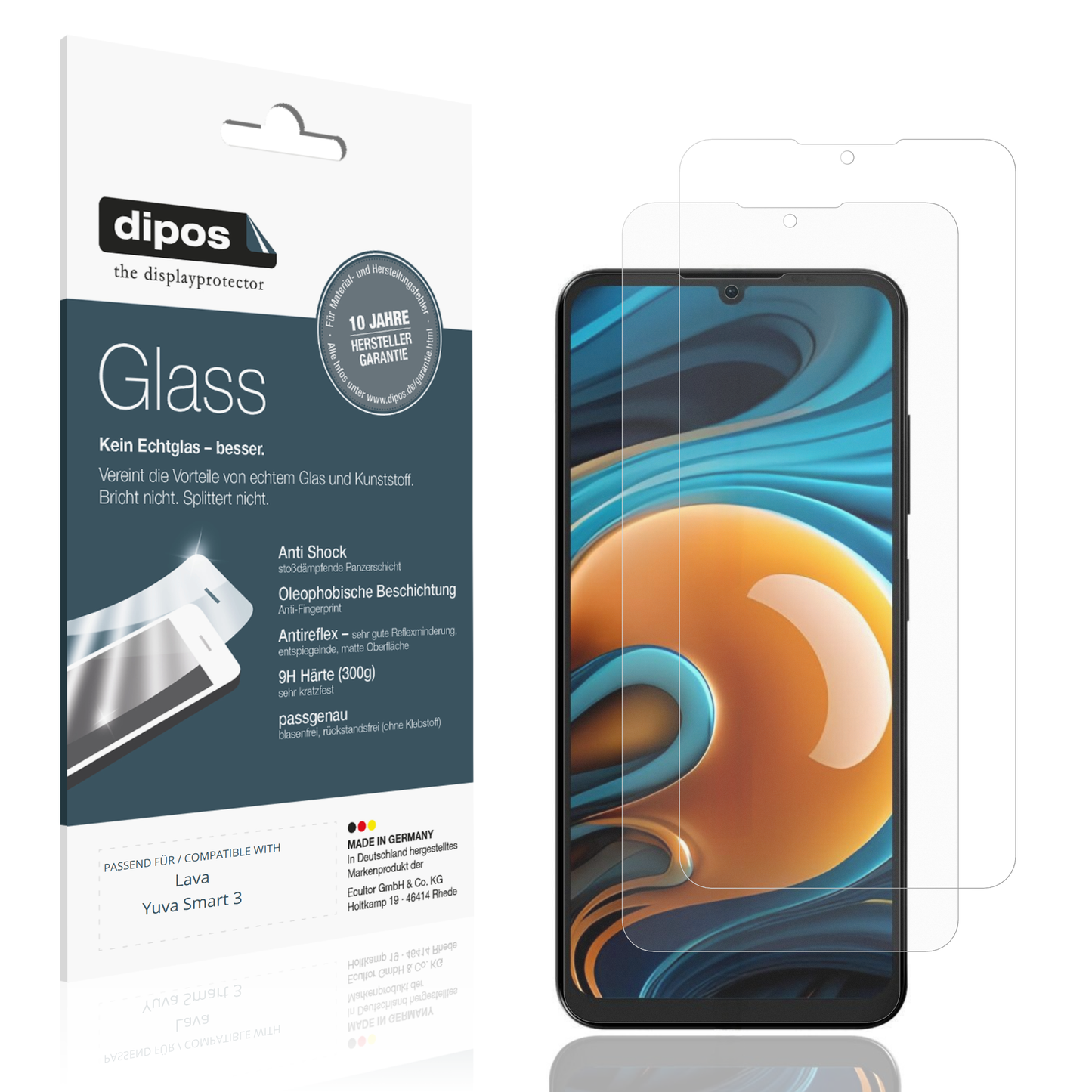 Matte Displayschutzfolie von dipos passend für Lava Yuva Smart 3, 9H kratzfest und blasenfrei montiert
