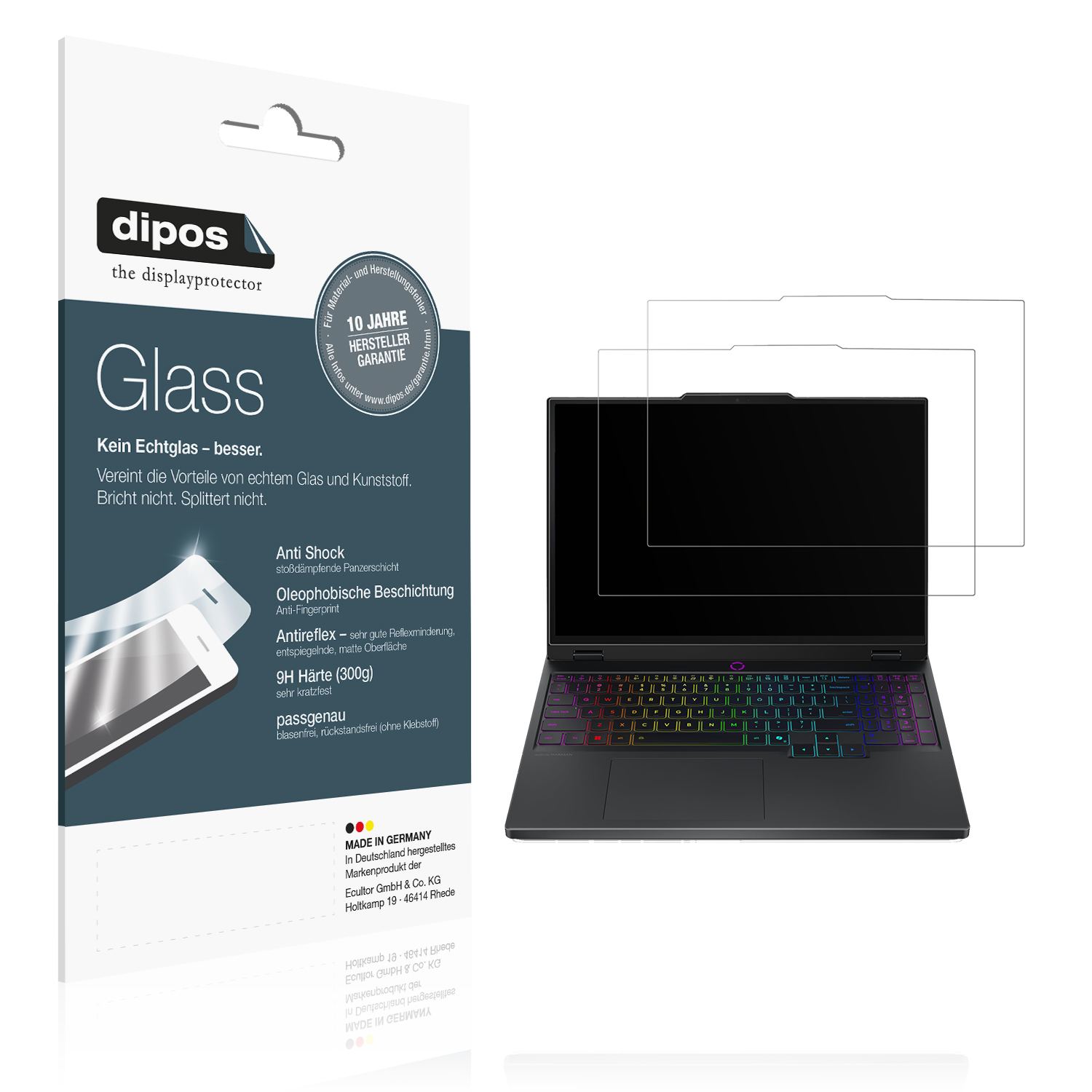 Matte Displayschutzfolie von dipos passend für Lenovo Legion 5 15IRX10, 9H kratzfest und blasenfrei montiert