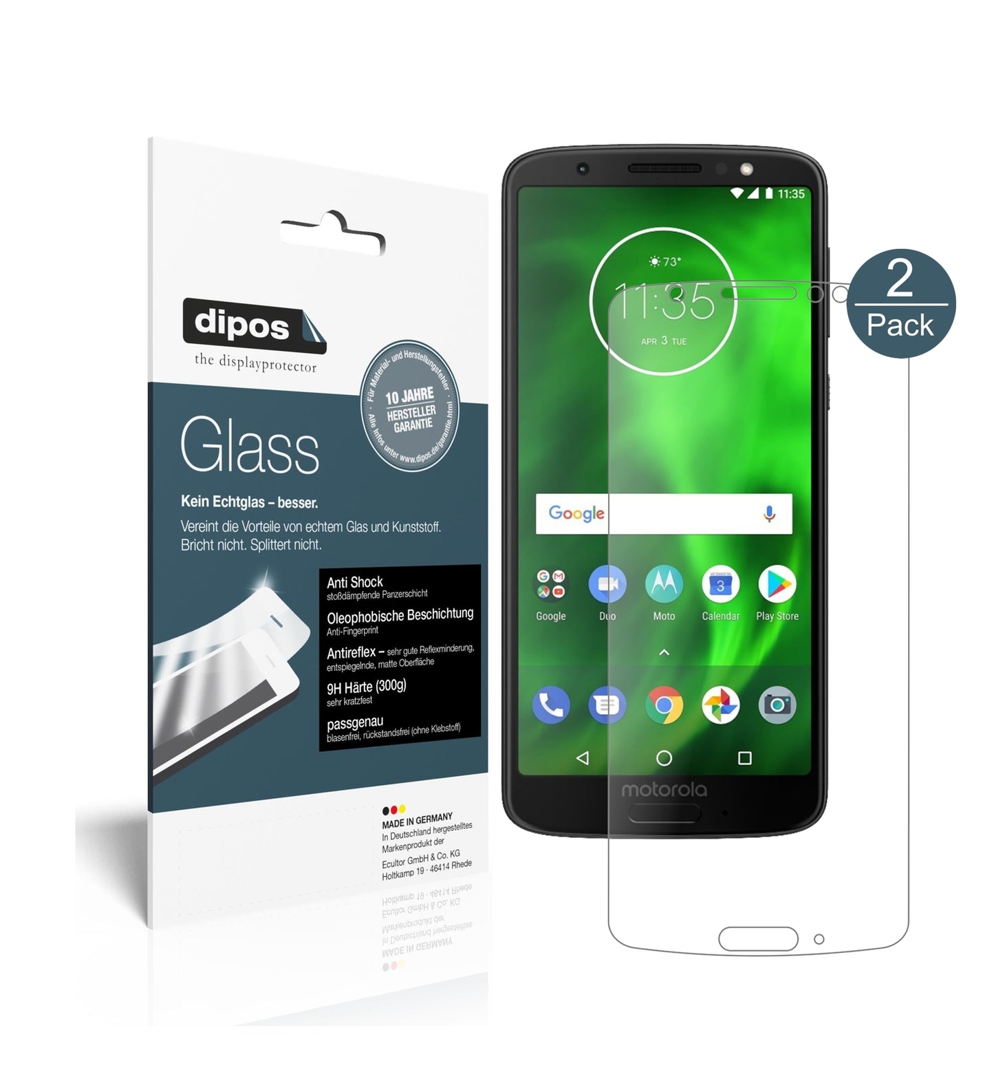 Matte Displayschutzfolie von dipos passend für Lenovo Moto G6, 9H kratzfest und blasenfrei montiert