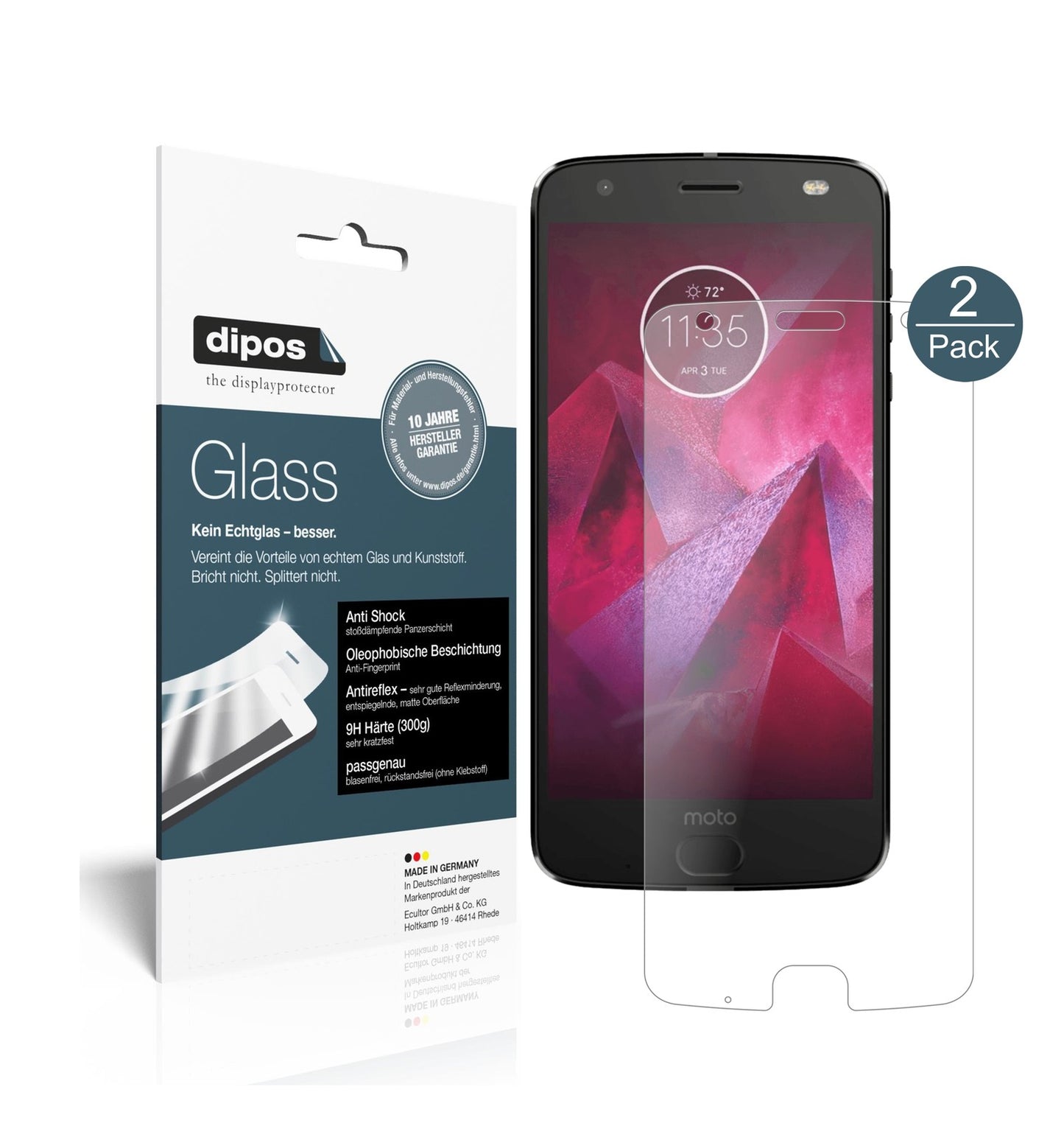 Matte Displayschutzfolie von dipos passend für Lenovo Moto Z2 Play, 9H kratzfest und blasenfrei montiert