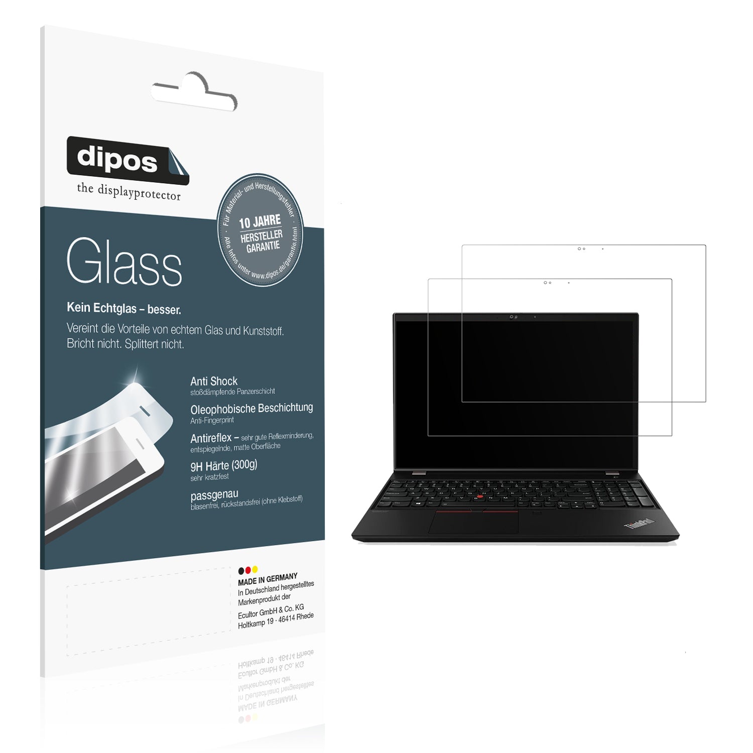 Matte Displayschutzfolie von dipos passend für Lenovo Thinkpad T15, 9H kratzfest und blasenfrei montiert