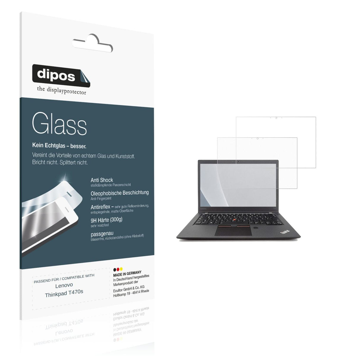 Matte Displayschutzfolie von dipos passend für Lenovo Thinkpad T470s, 9H kratzfest und blasenfrei montiert