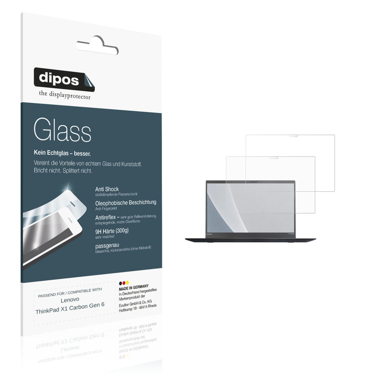 Matte Displayschutzfolie von dipos passend für Lenovo ThinkPad X1 Carbon Gen 6, 9H kratzfest und blasenfrei montiert