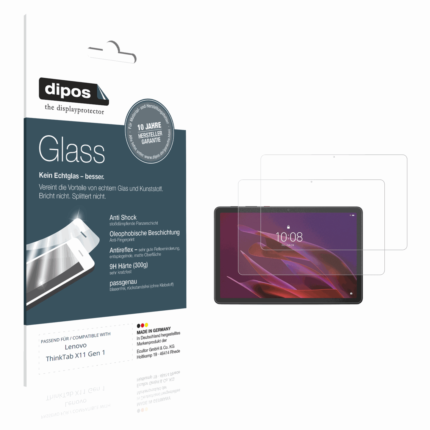 Matte Displayschutzfolie von dipos passend für Lenovo ThinkTab X11 Gen 1, 9H kratzfest und blasenfrei montiert