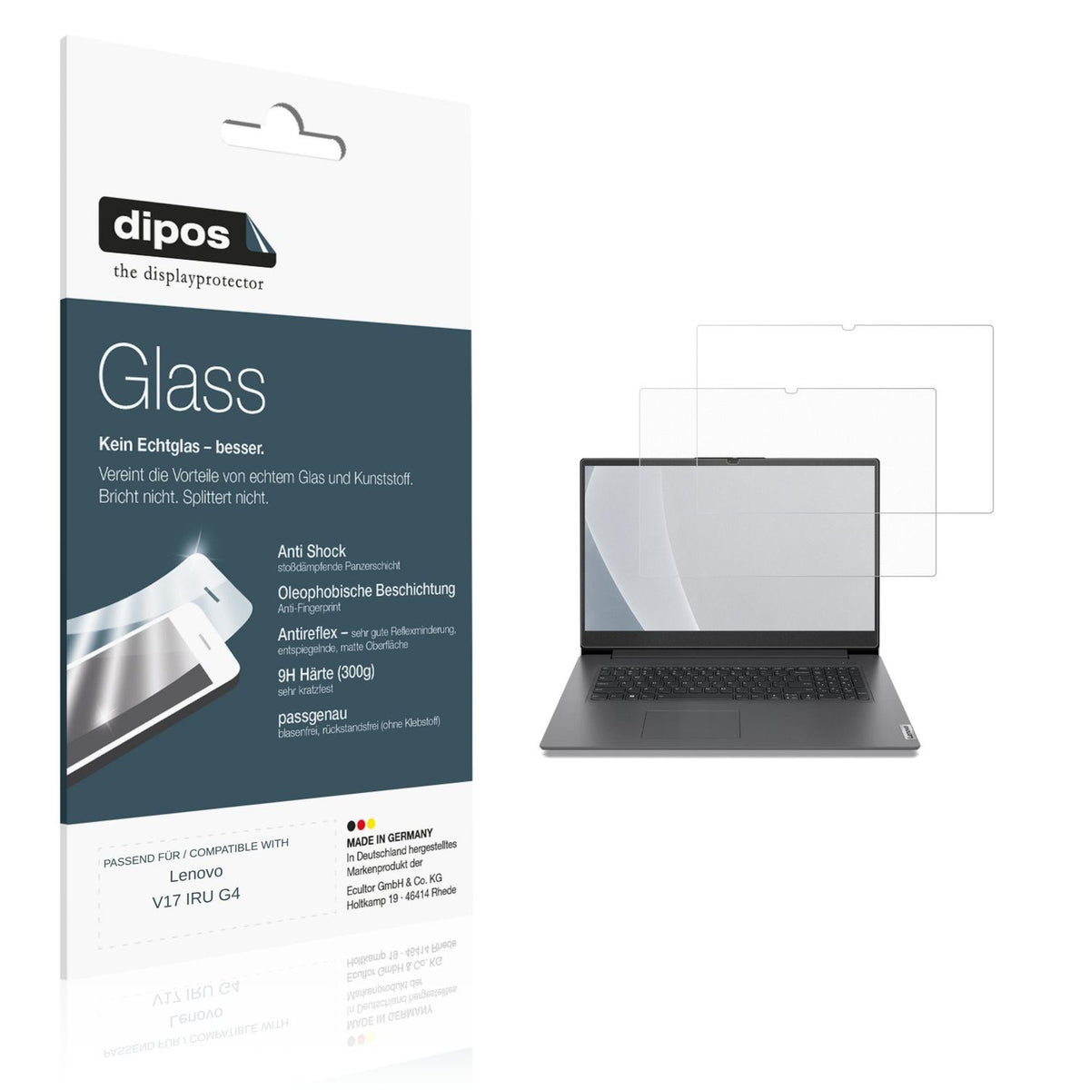 Matte Displayschutzfolie von dipos passend für Lenovo V17 IRU G4, 9H kratzfest und blasenfrei montiert