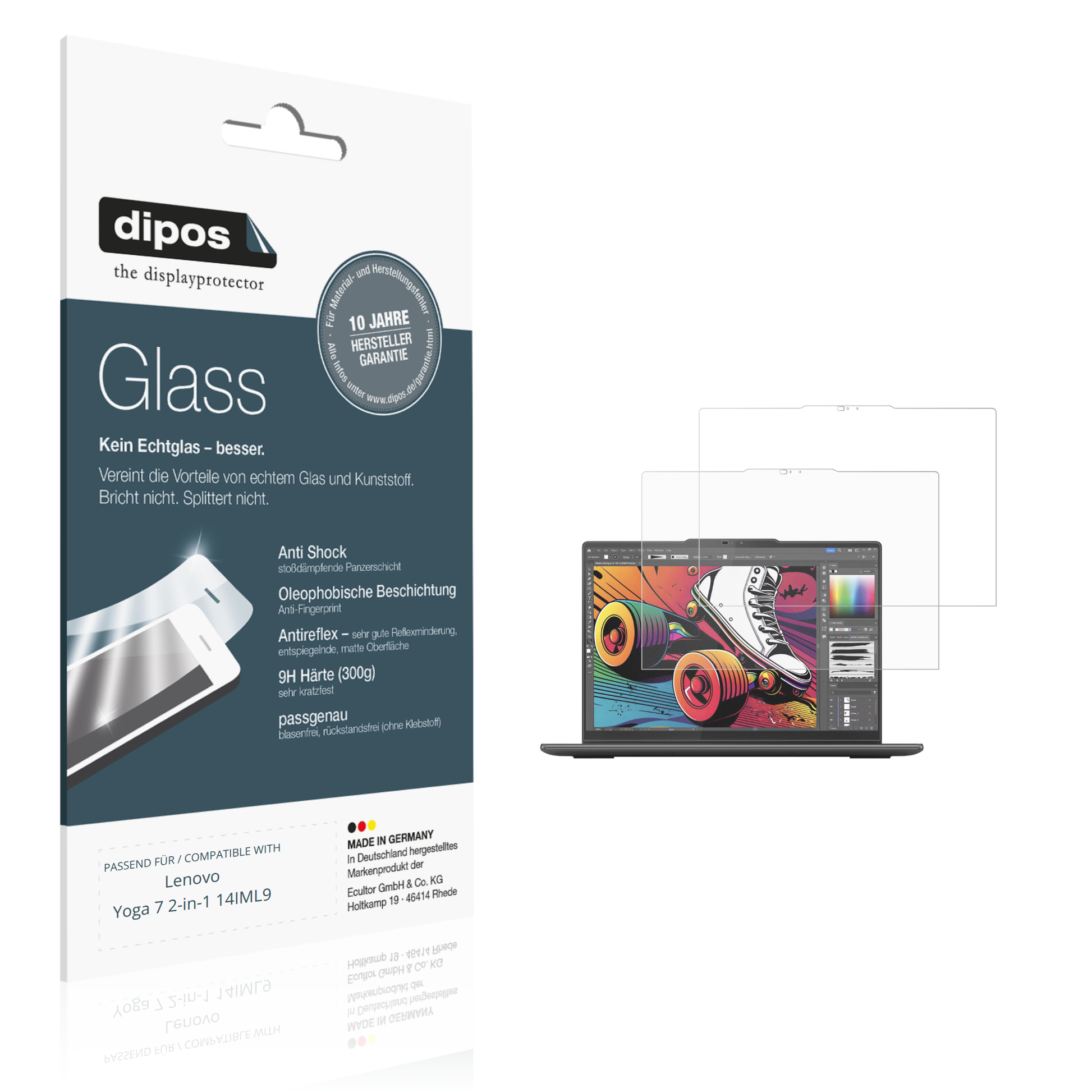 Matte Displayschutzfolie von dipos passend für Lenovo Yoga 7 2-in-1 14IML9, 9H kratzfest und blasenfrei montiert