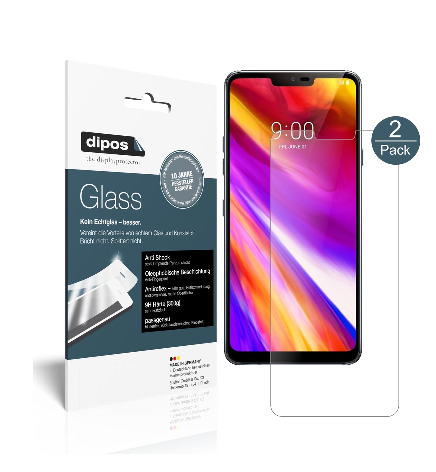 Matte Displayschutzfolie von dipos passend für LG G7 ThinQ, 9H kratzfest und blasenfrei montiert