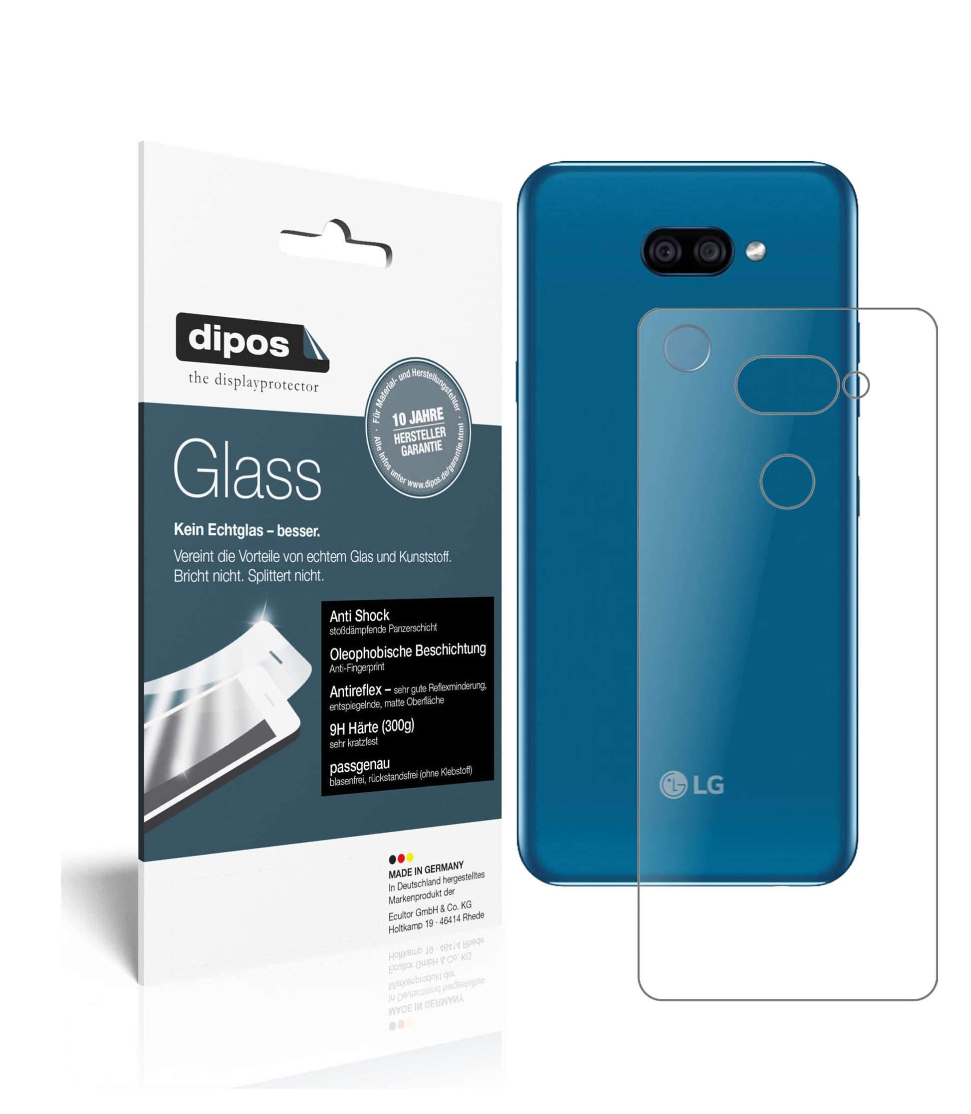 Matte Displayschutzfolie von dipos passend für LG K40s Rückseite, 9H kratzfest und blasenfrei montiert