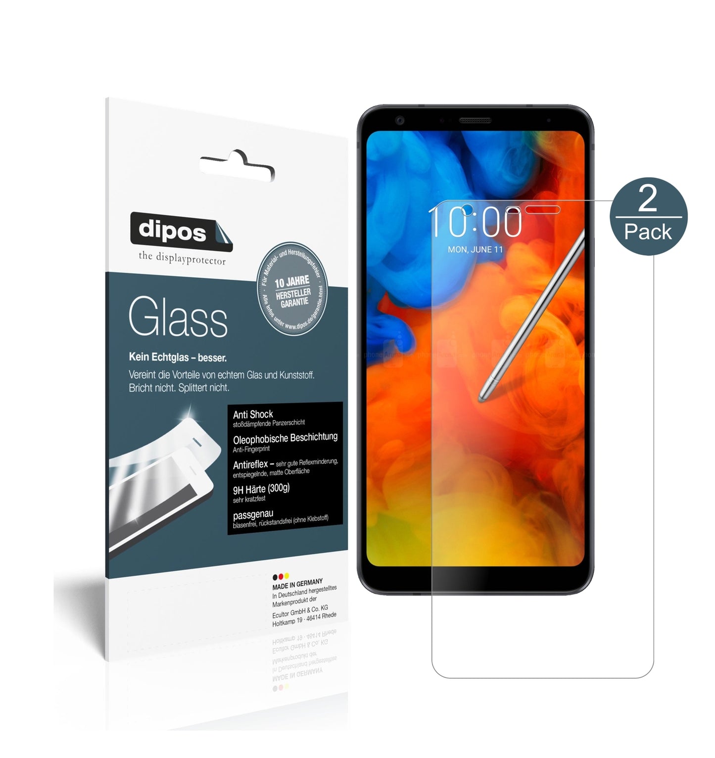 Matte Displayschutzfolie von dipos passend für LG Q Stylus Plus, 9H kratzfest und blasenfrei montiert