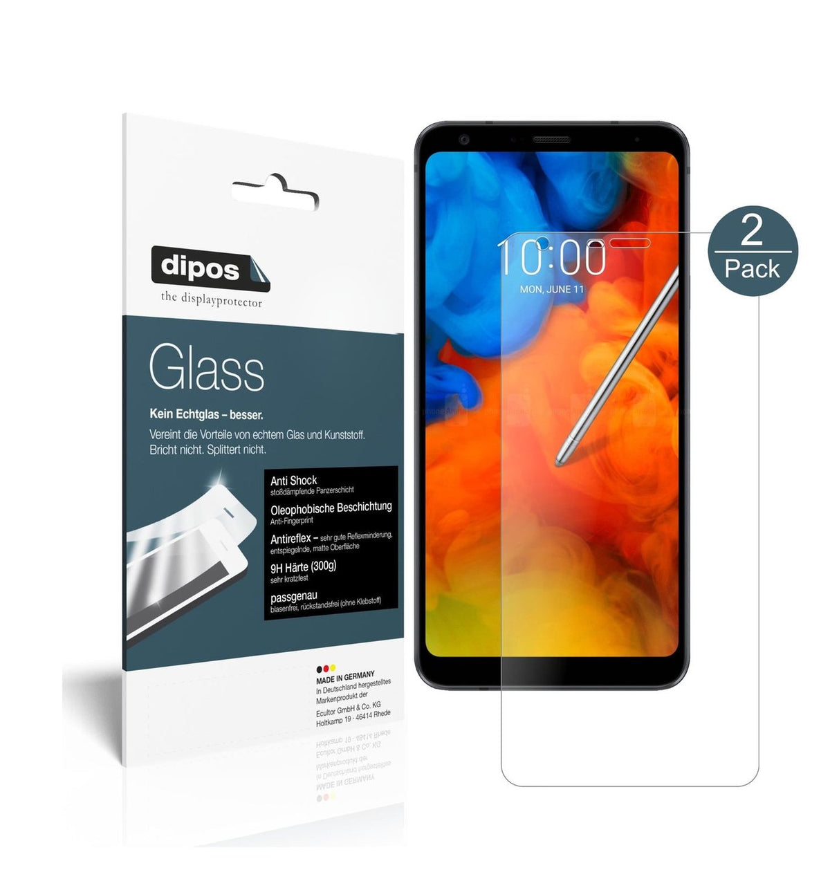 Matte Displayschutzfolie von dipos passend für LG Q Stylus, 9H kratzfest und blasenfrei montiert