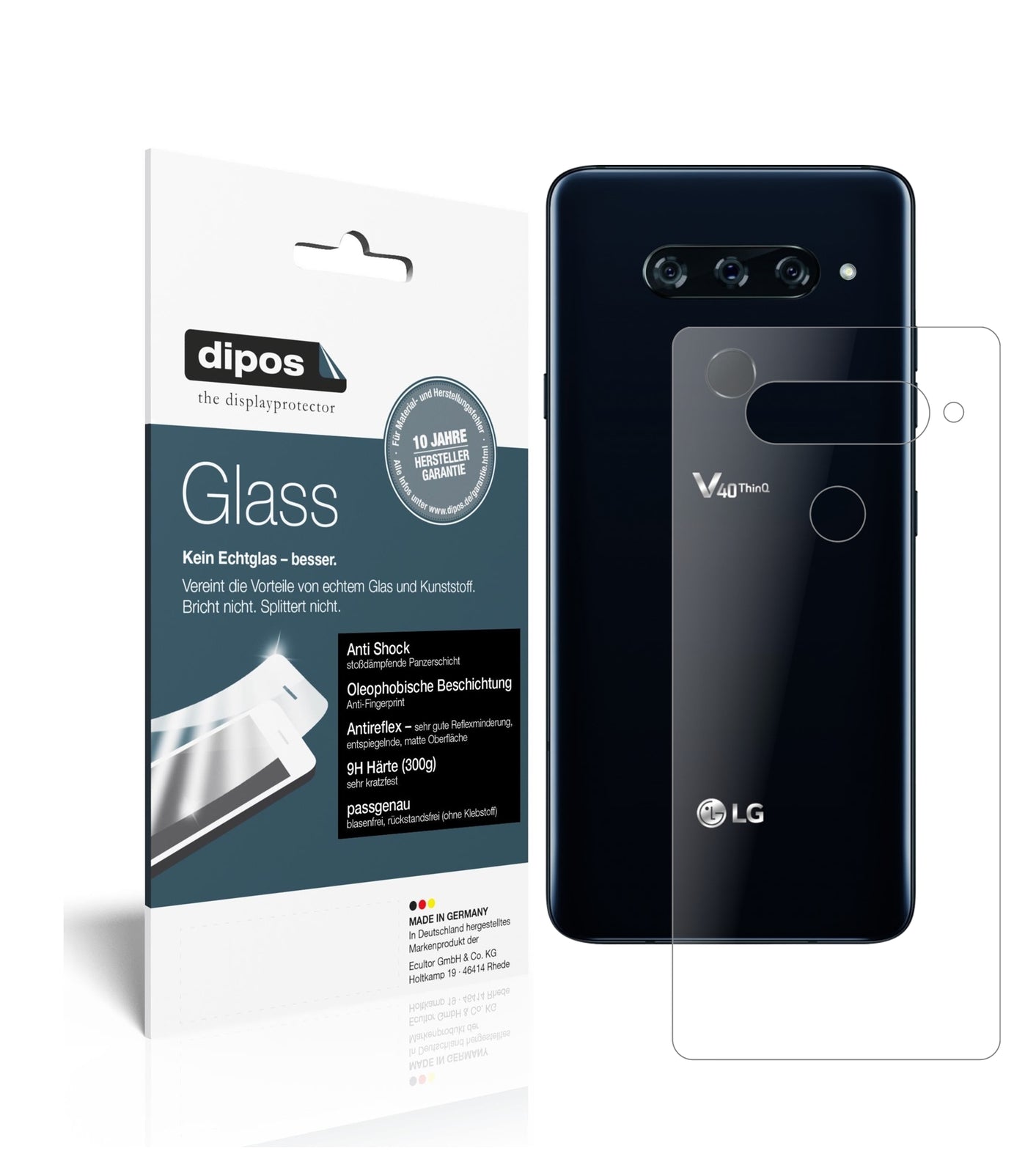 Matte Displayschutzfolie von dipos passend für LG V40 ThinQ Rückseite, 9H kratzfest und blasenfrei montiert