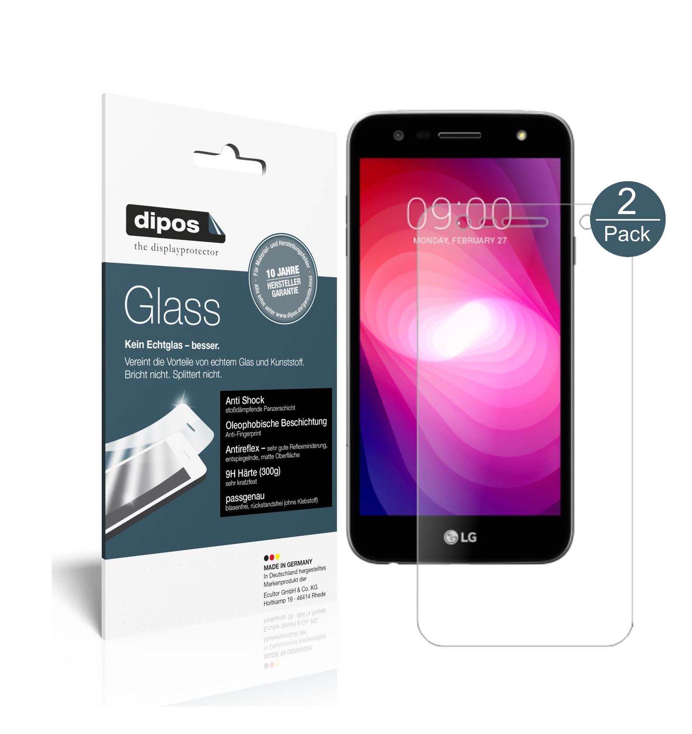 Matte Displayschutzfolie von dipos passend für LG X Power 2, 9H kratzfest und blasenfrei montiert