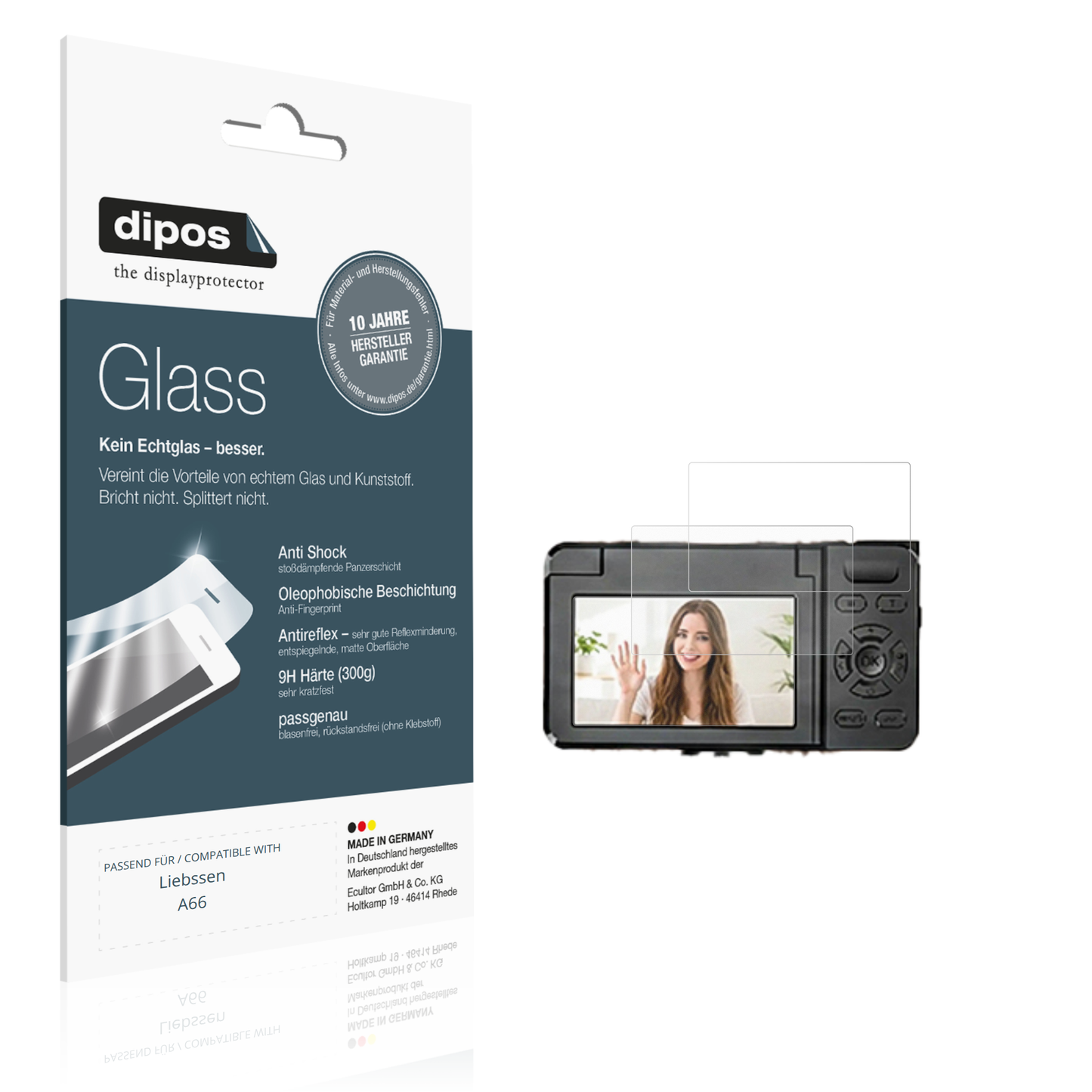 Matte Displayschutzfolie von dipos passend für Liebssen A66, 9H kratzfest und blasenfrei montiert