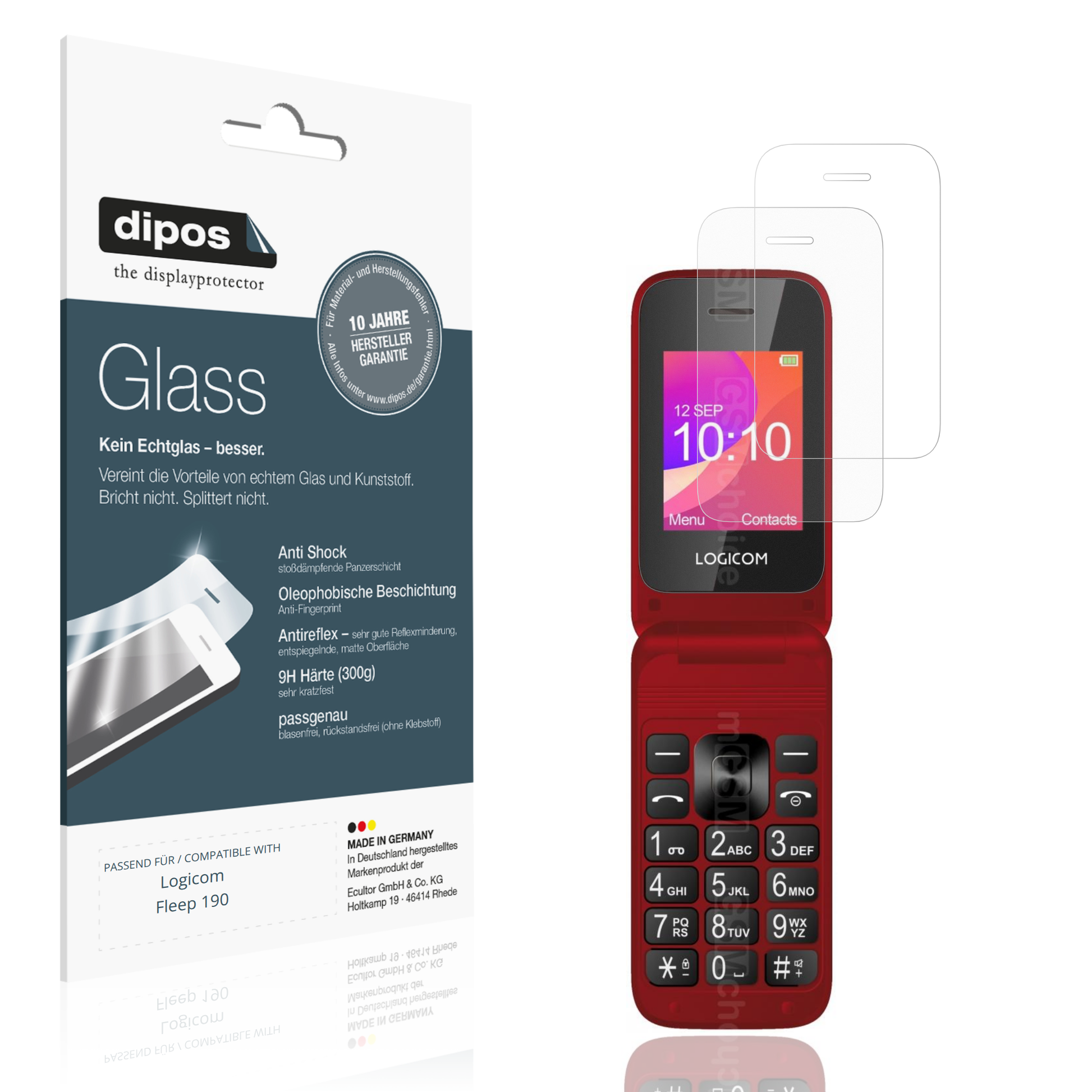 Matte Displayschutzfolie von dipos passend für Logicom Fleep 190, 9H kratzfest und blasenfrei montiert