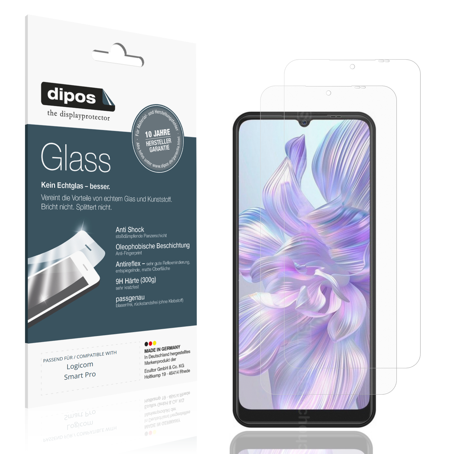 Matte Displayschutzfolie von dipos passend für Logicom Smart Pro, 9H kratzfest und blasenfrei montiert