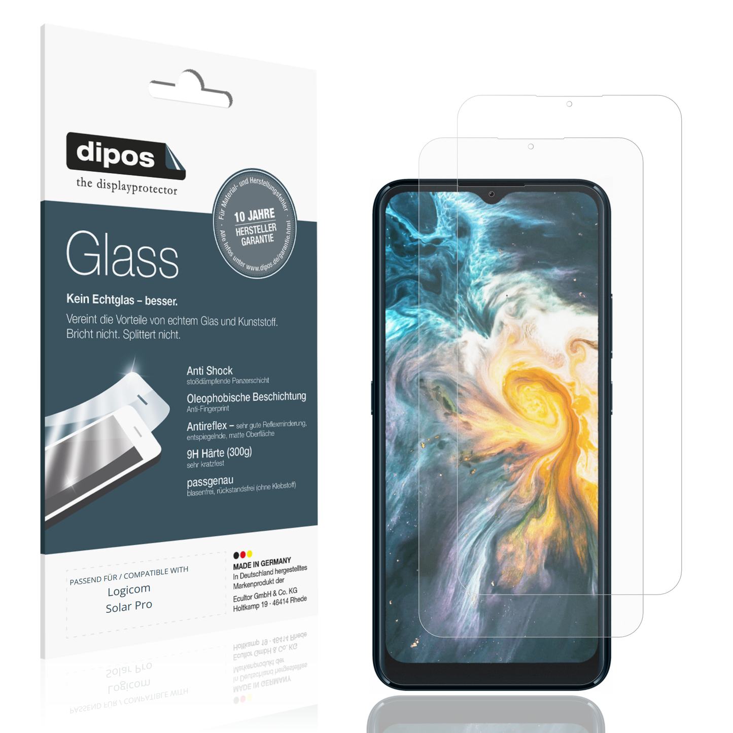 Matte Displayschutzfolie von dipos passend für Logicom Solar Pro, 9H kratzfest und blasenfrei montiert