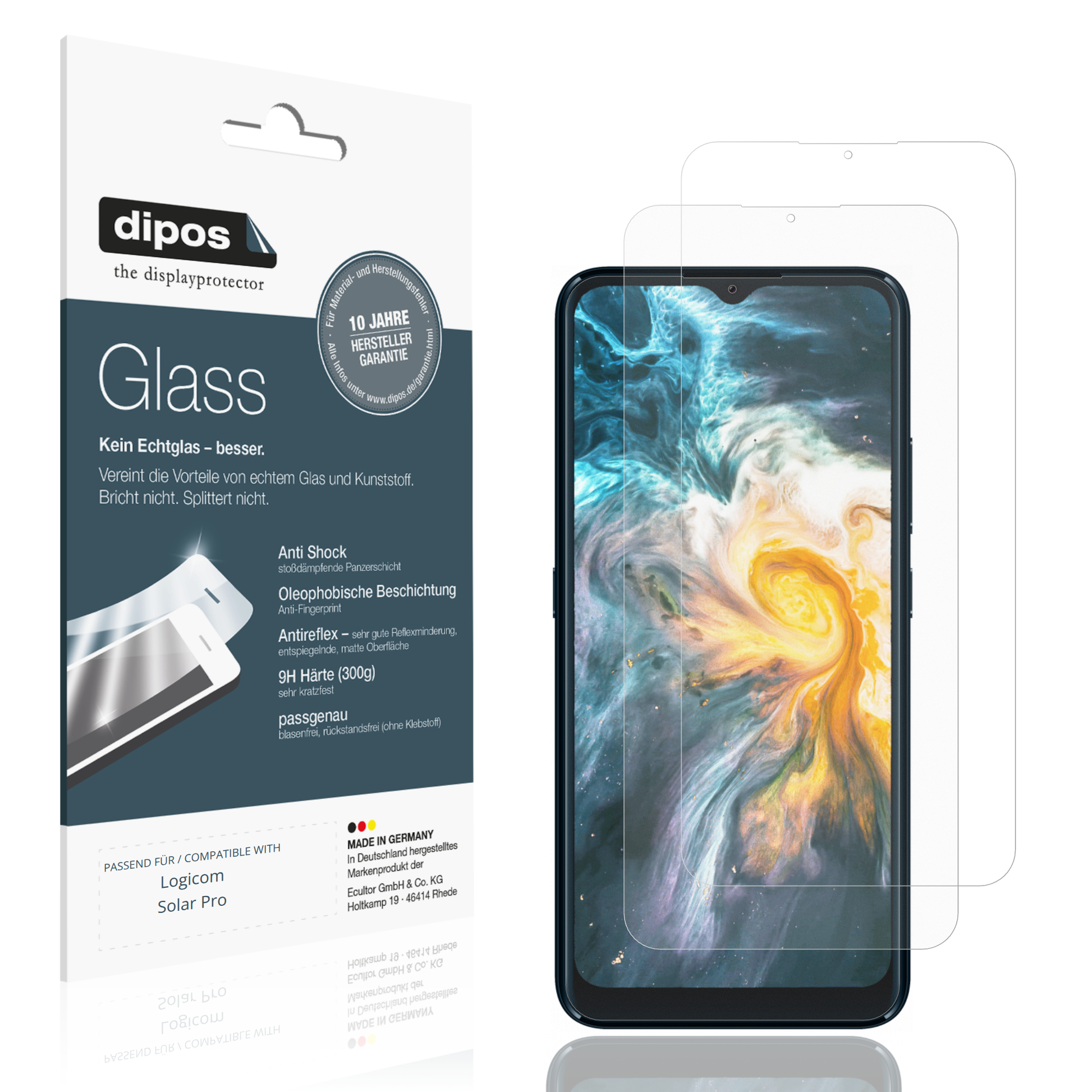 Matte Displayschutzfolie von dipos passend für Logicom Solar Pro, 9H kratzfest und blasenfrei montiert