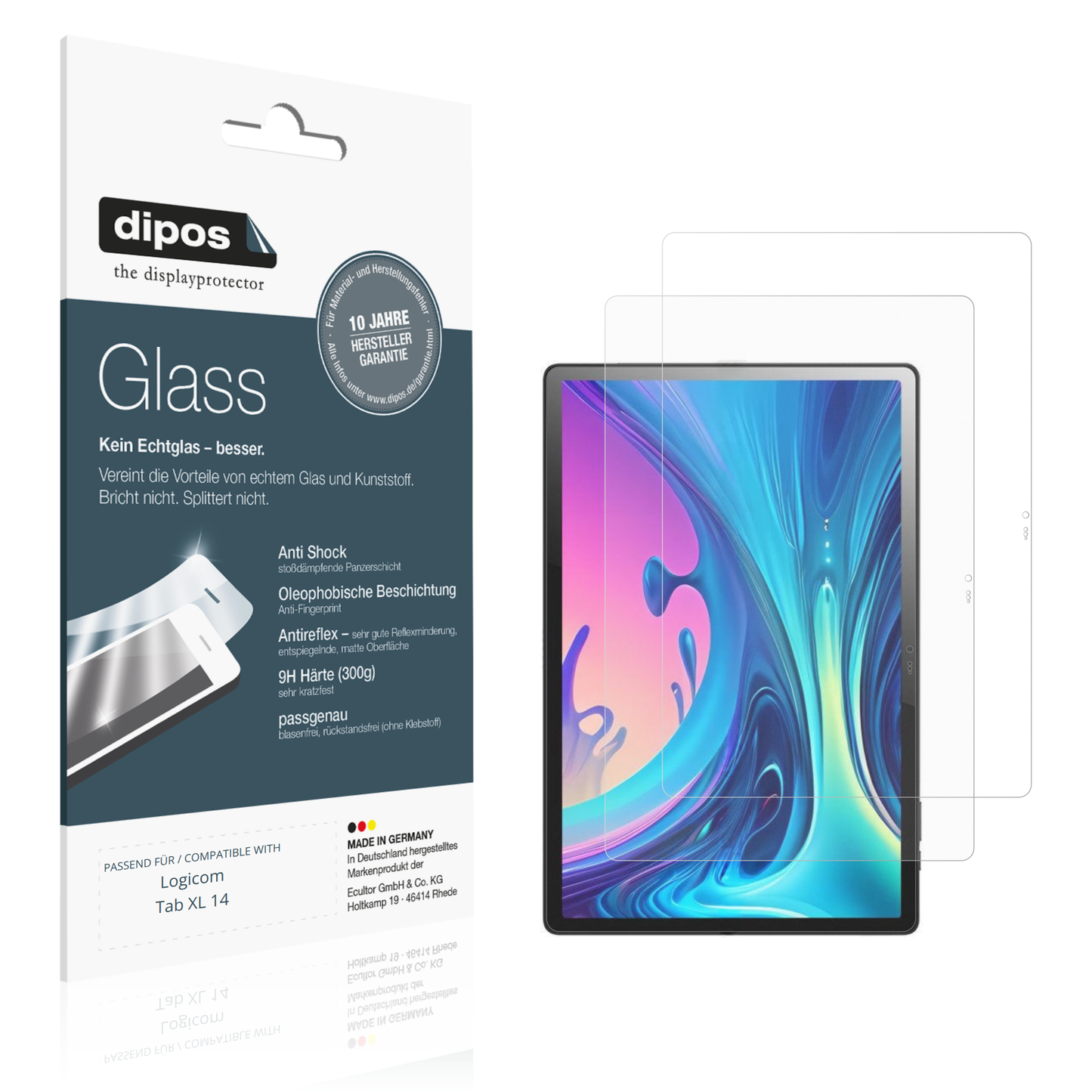 Matte Displayschutzfolie von dipos passend für Logicom Tab XL 14, 9H kratzfest und blasenfrei montiert
