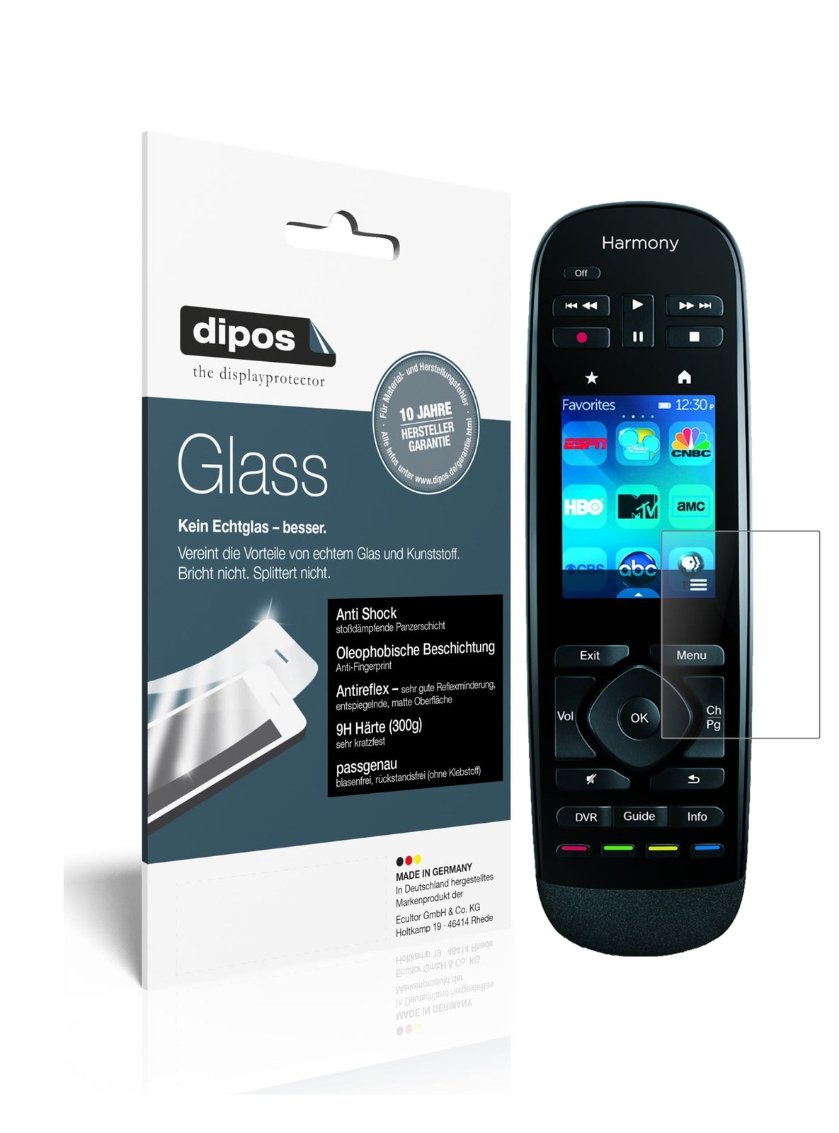 Matte Displayschutzfolie von dipos passend für Logitech Harmony Ultimate One, 9H kratzfest und blasenfrei montiert