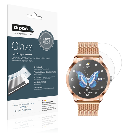 Matte Displayschutzfolie von dipos passend für LWEARKD 1.27 Zoll Smartwatch, 9H kratzfest und blasenfrei montiert