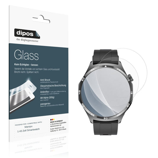 Matte Displayschutzfolie von dipos passend für Marsyu 1.43 Zoll Smartwatch, 9H kratzfest und blasenfrei montiert