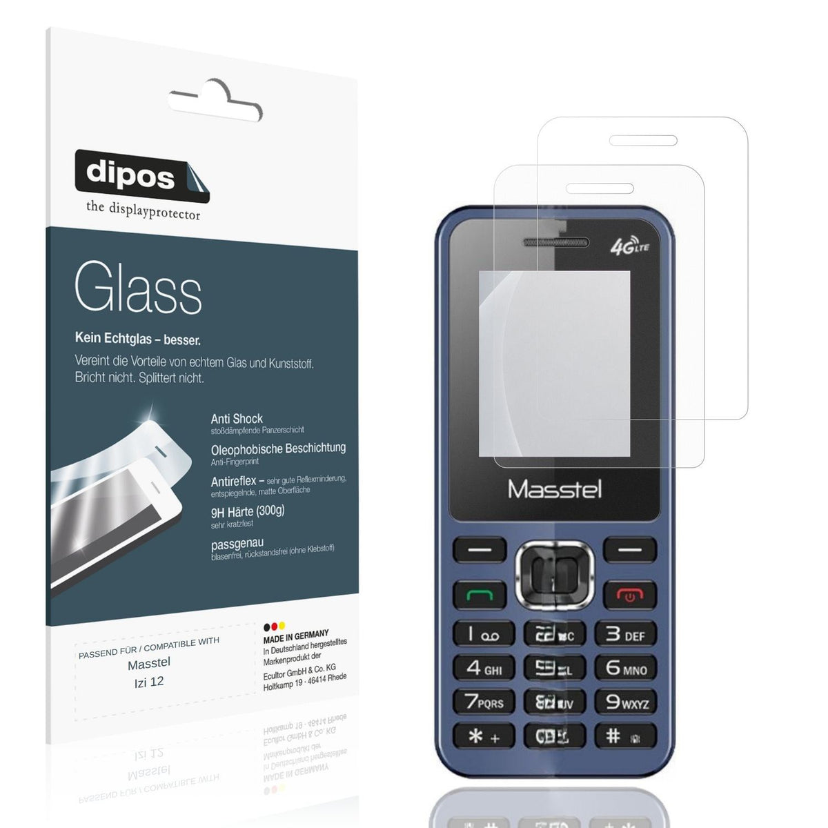 Matte Displayschutzfolie von dipos passend für Masstel Izi 12, 9H kratzfest und blasenfrei montiert