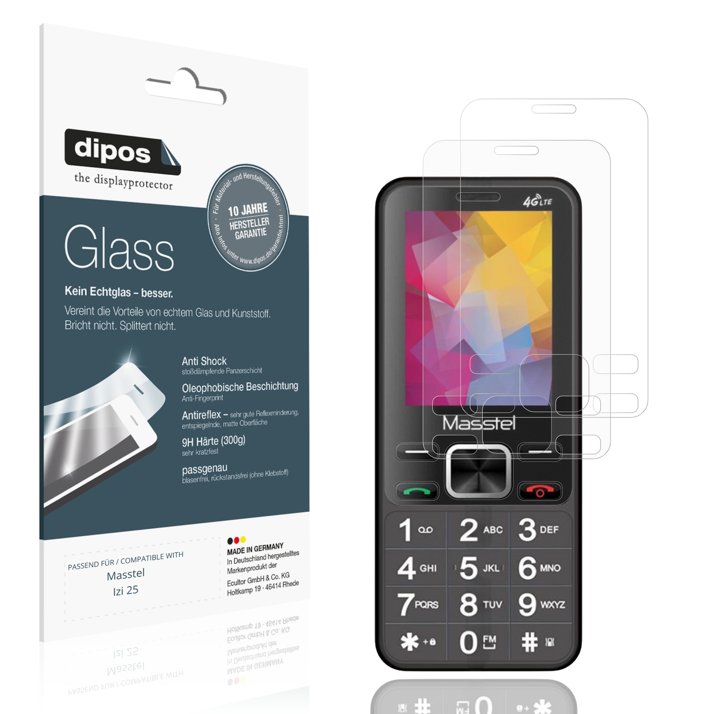 Matte Displayschutzfolie von dipos passend für Masstel Izi 25, 9H kratzfest und blasenfrei montiert