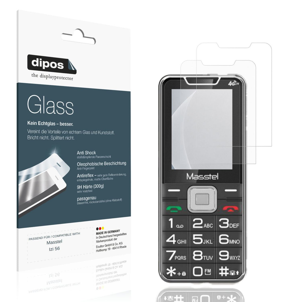 Matte Displayschutzfolie von dipos passend für Masstel Izi 56, 9H kratzfest und blasenfrei montiert