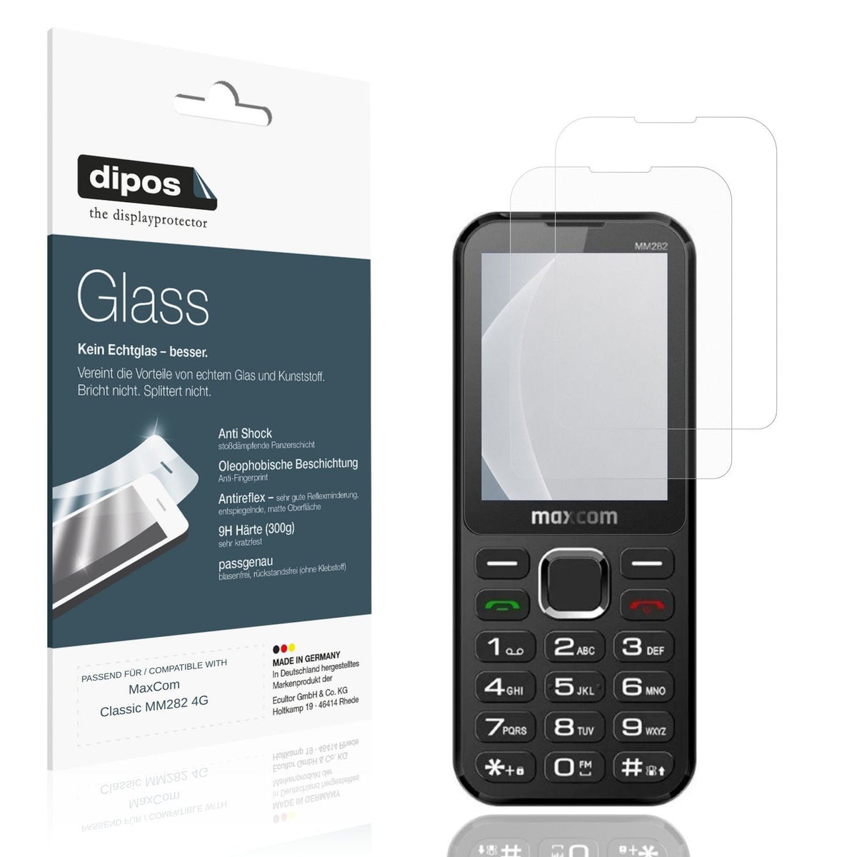 Matte Displayschutzfolie von dipos passend für MaxCom Classic MM282 4G, 9H kratzfest und blasenfrei montiert