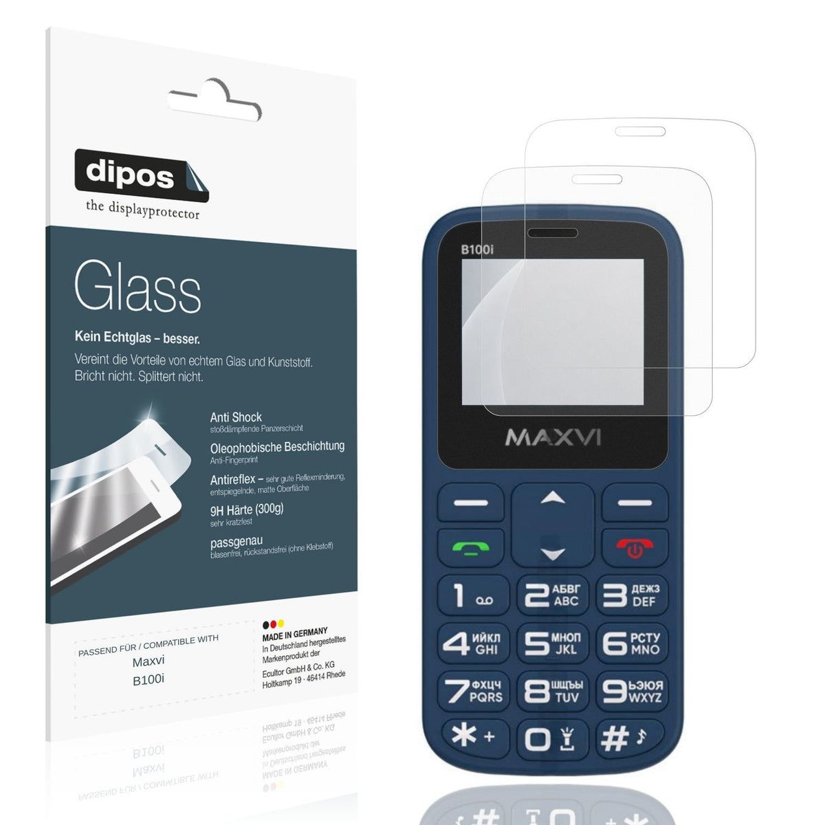Matte Displayschutzfolie von dipos passend für Maxvi B100i, 9H kratzfest und blasenfrei montiert