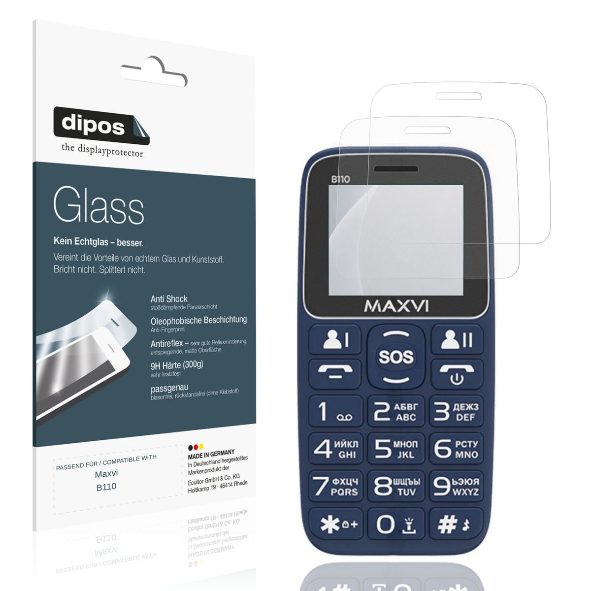 Matte Displayschutzfolie von dipos passend für Maxvi B110, 9H kratzfest und blasenfrei montiert