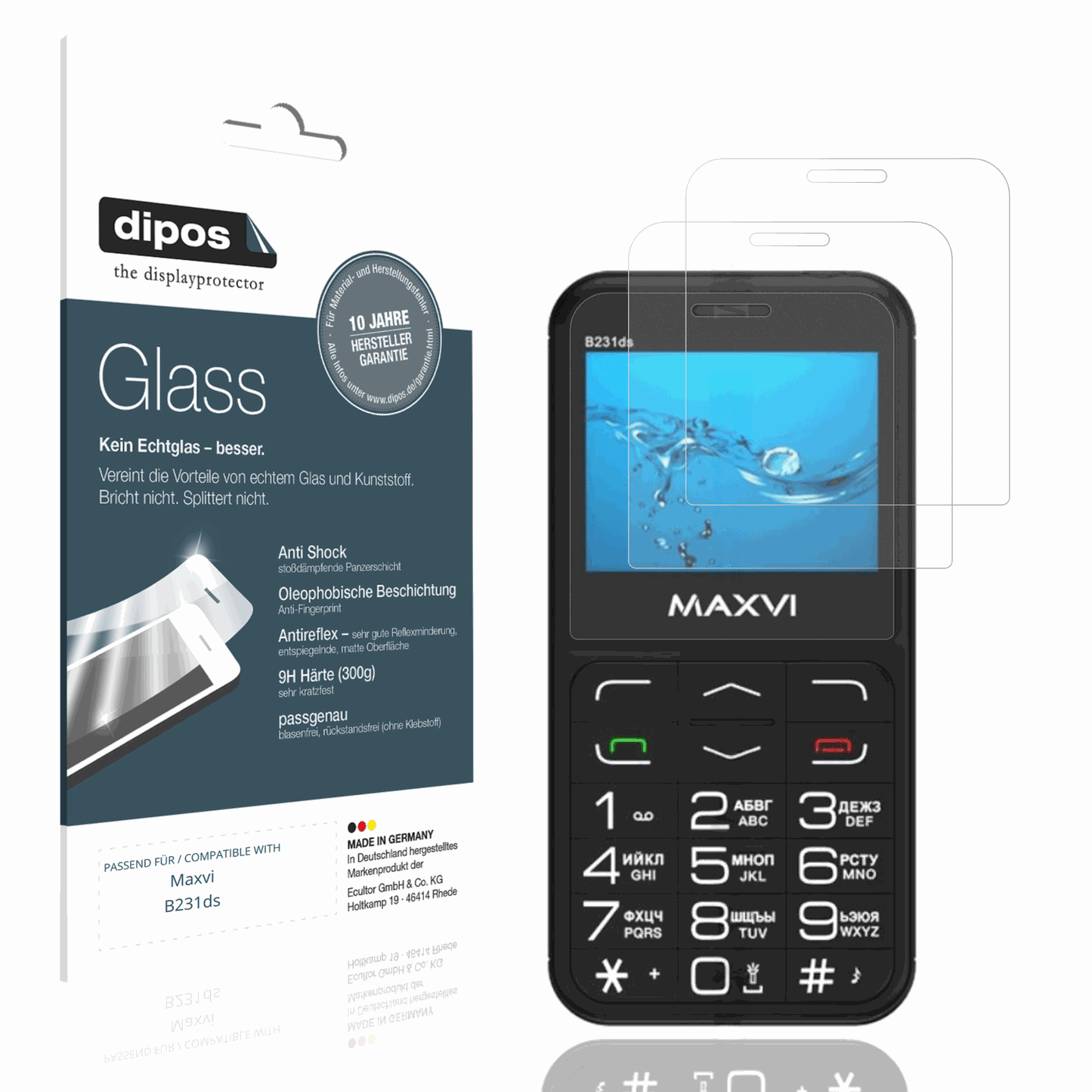 Matte Displayschutzfolie von dipos passend für Maxvi B231ds, 9H kratzfest und blasenfrei montiert