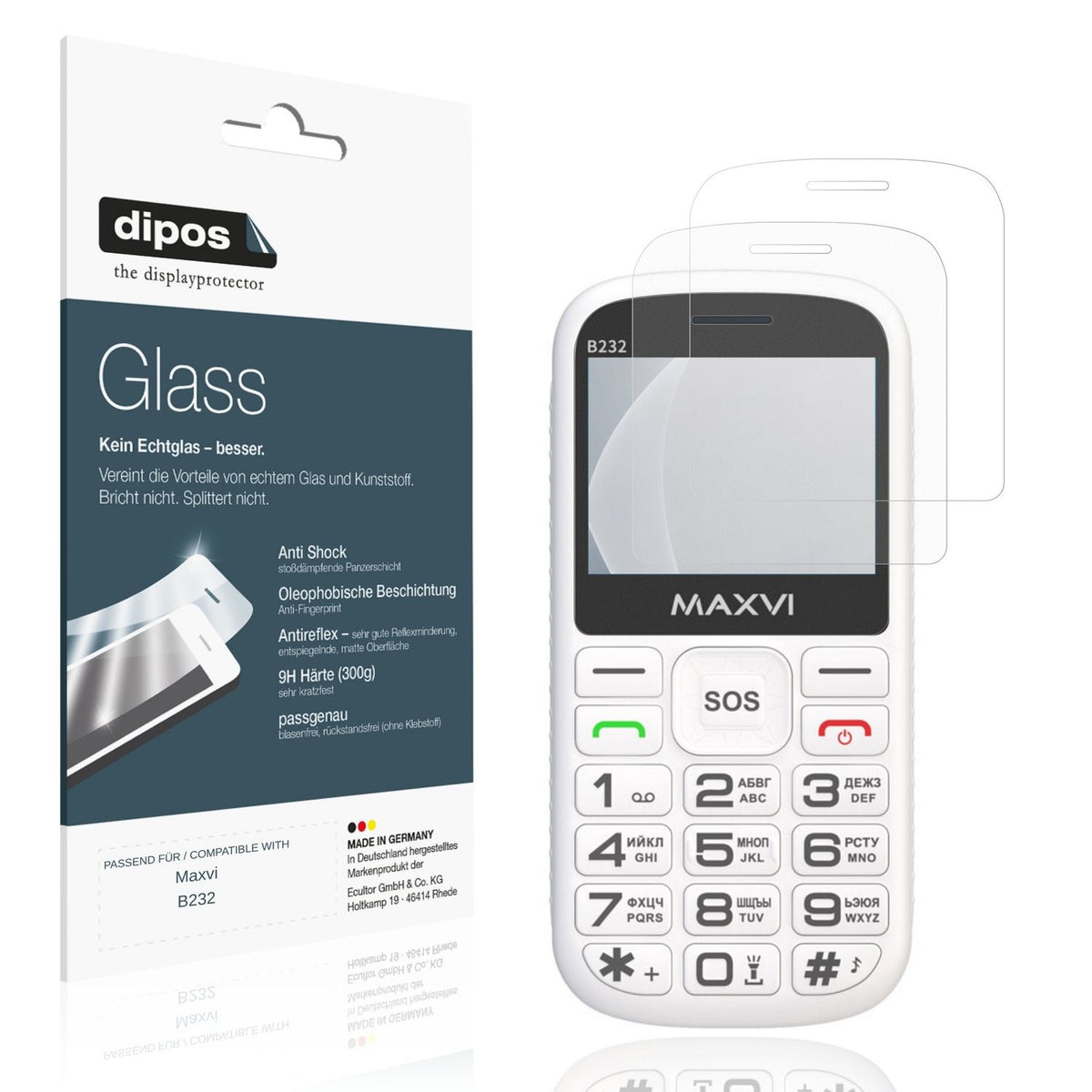 Matte Displayschutzfolie von dipos passend für Maxvi B232, 9H kratzfest und blasenfrei montiert