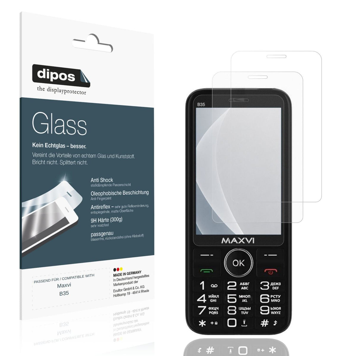 Matte Displayschutzfolie von dipos passend für Maxvi B35, 9H kratzfest und blasenfrei montiert
