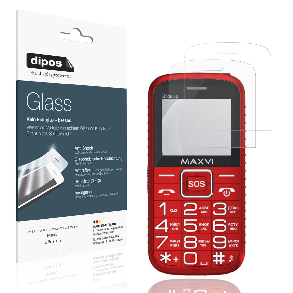 Matte Displayschutzfolie von dipos passend für Maxvi B5ds up, 9H kratzfest und blasenfrei montiert