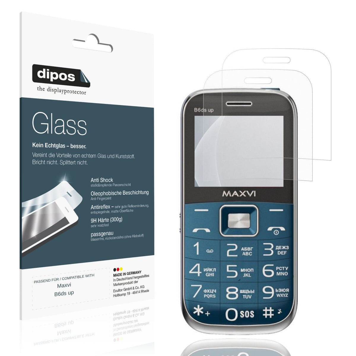 Matte Displayschutzfolie von dipos passend für Maxvi B6ds up, 9H kratzfest und blasenfrei montiert