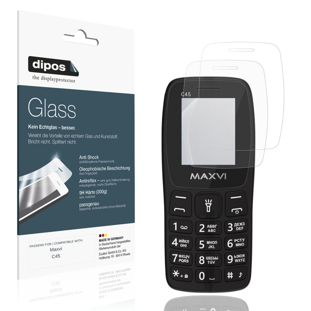 Matte Displayschutzfolie von dipos passend für Maxvi C45, 9H kratzfest und blasenfrei montiert