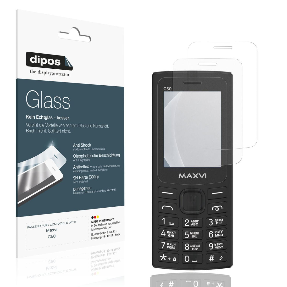 Matte Displayschutzfolie von dipos passend für Maxvi C50, 9H kratzfest und blasenfrei montiert