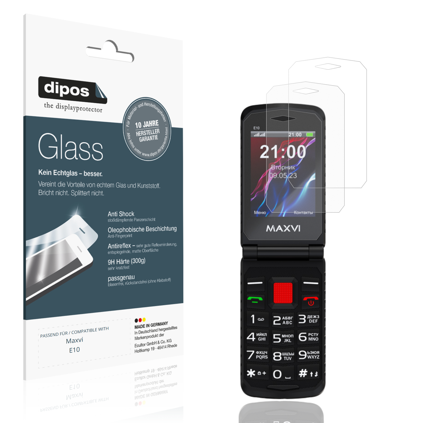 Matte Displayschutzfolie von dipos passend für Maxvi E10, 9H kratzfest und blasenfrei montiert