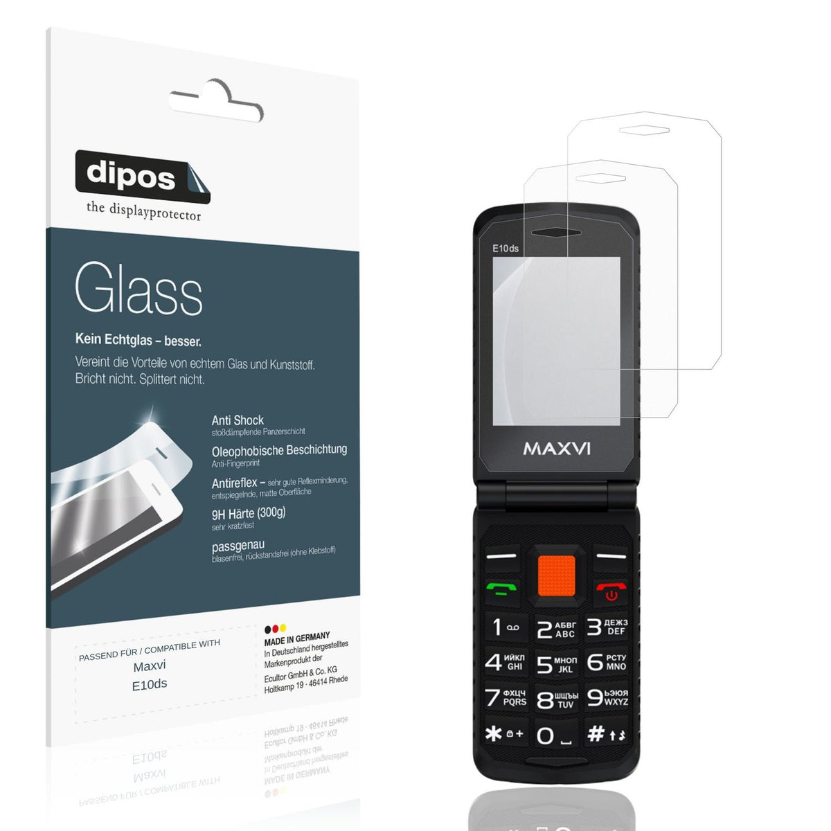 Matte Displayschutzfolie von dipos passend für Maxvi E10ds, 9H kratzfest und blasenfrei montiert