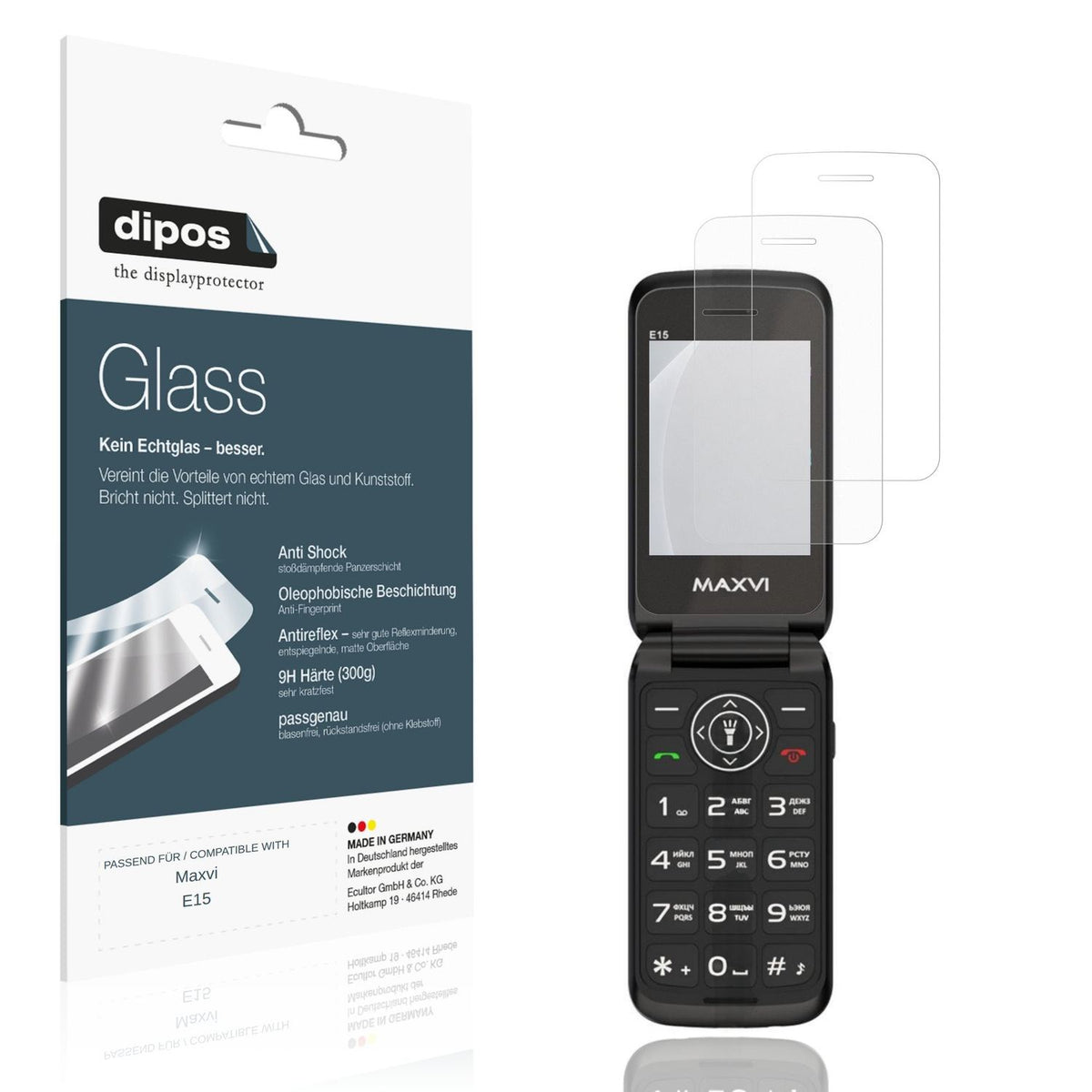Matte Displayschutzfolie von dipos passend für Maxvi E15, 9H kratzfest und blasenfrei montiert