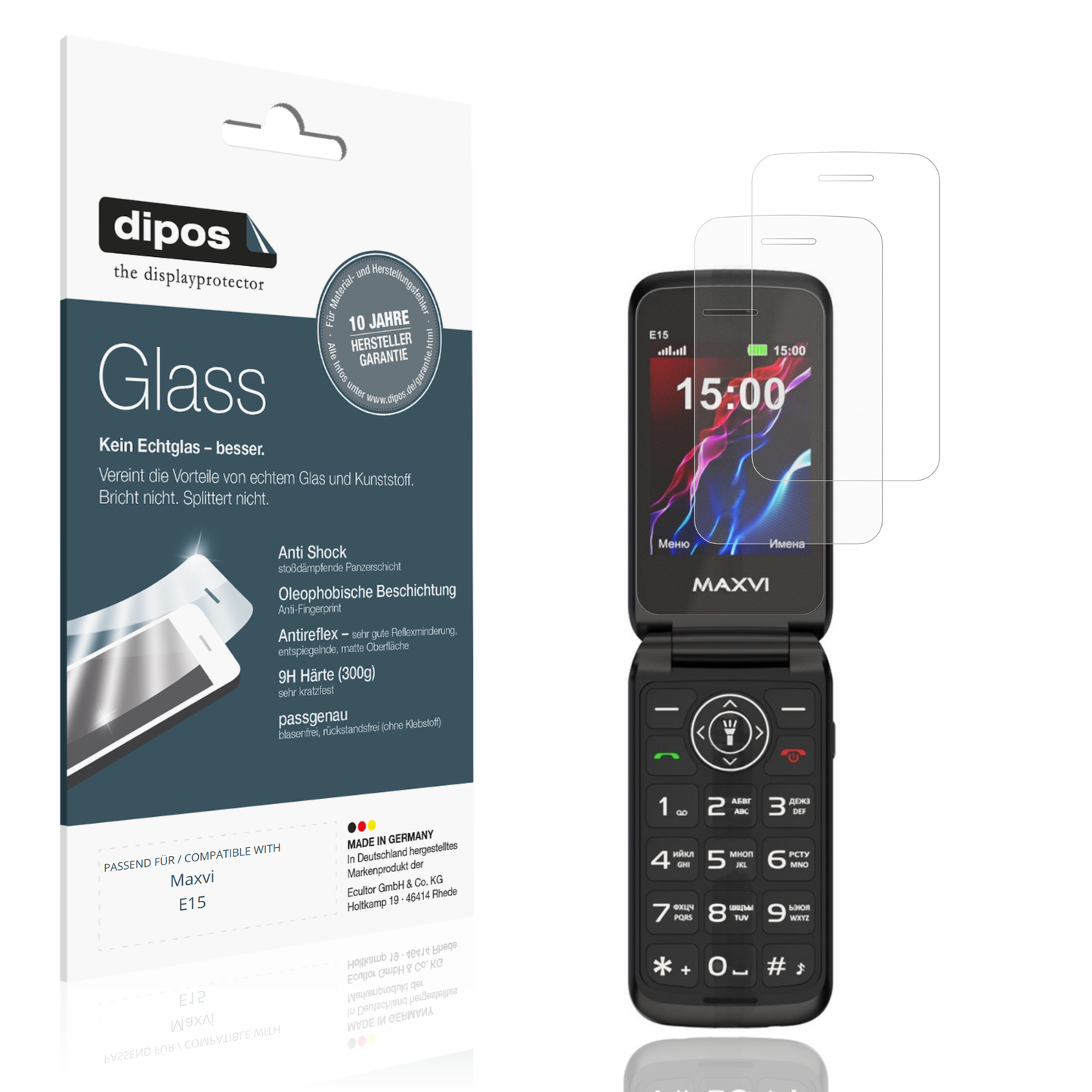Matte Displayschutzfolie von dipos passend für Maxvi E15, 9H kratzfest und blasenfrei montiert