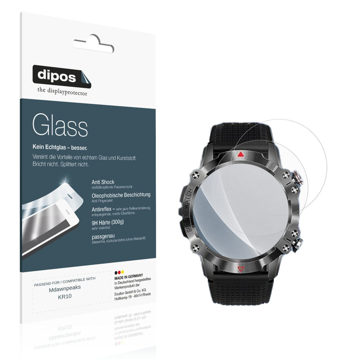 Matte Displayschutzfolie von dipos passend für Mdawnpeaks KR10, 9H kratzfest und blasenfrei montiert
