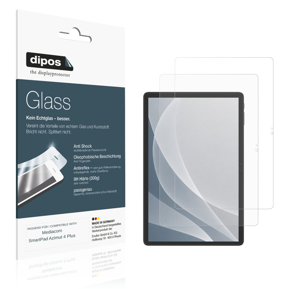 Matte Displayschutzfolie von dipos passend für Mediacom SmartPad Azimut 4 Plus, 9H kratzfest und blasenfrei montiert