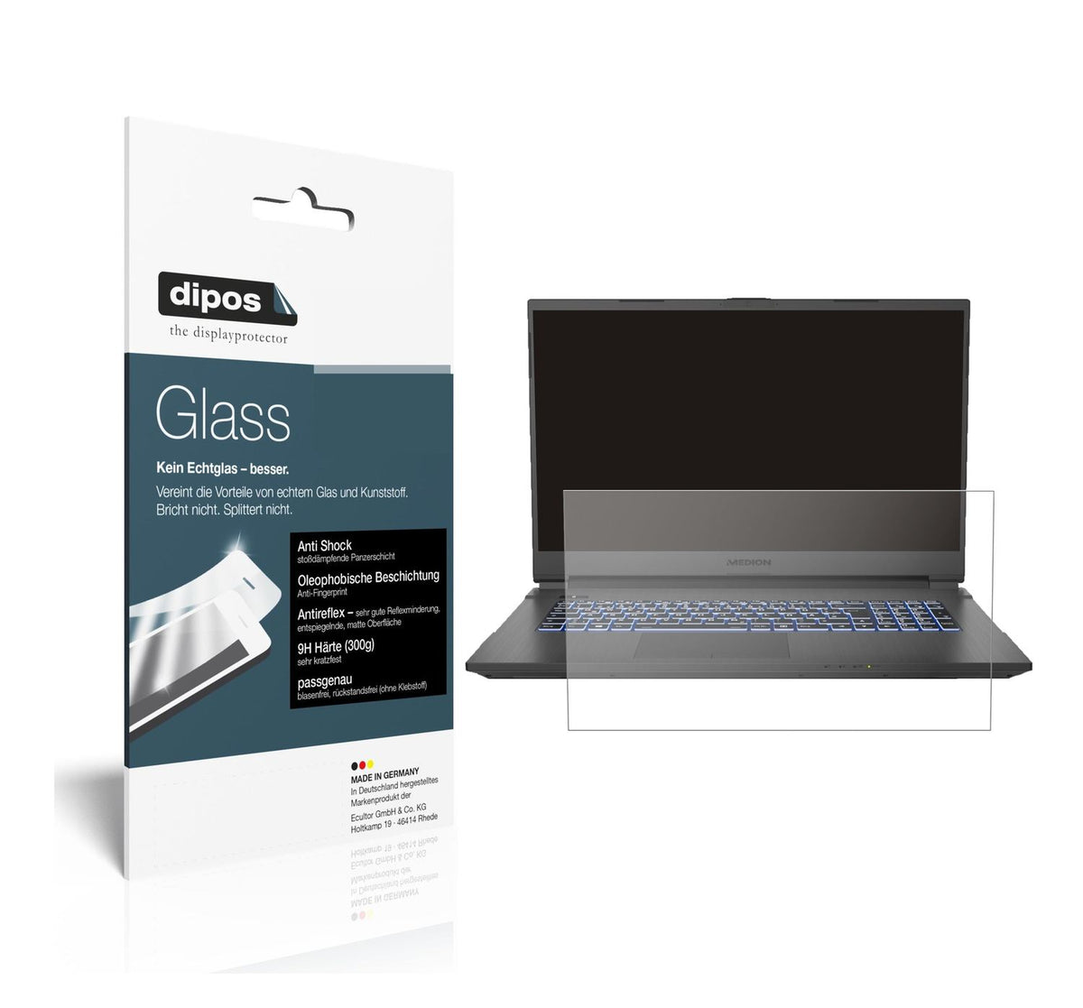 Matte Displayschutzfolie von dipos passend für Medion Erazer Guardian X10, 9H kratzfest und blasenfrei montiert